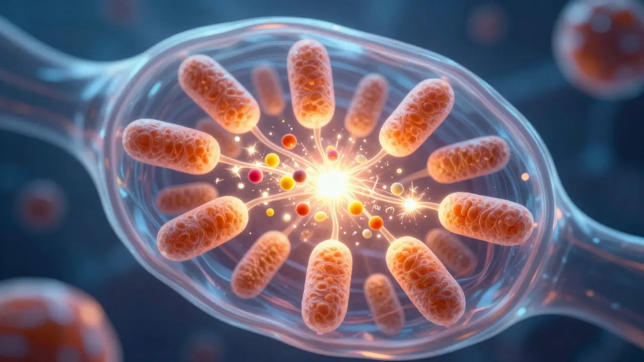 Konceptuální ilustrace buněčné energie a mitochondrií