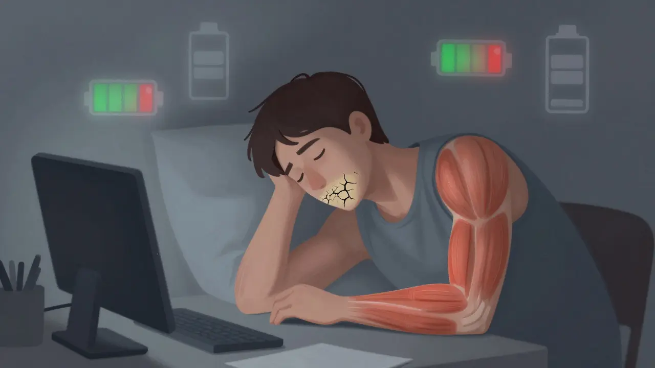 Unavený člověk s vizuálními znaky varování před nemocí