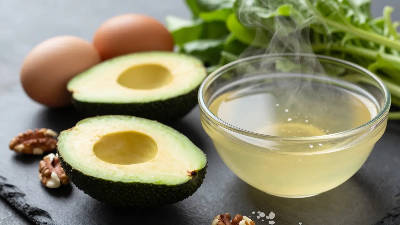 Zdravá jídla pro keto dietu: avokádo, vejce a vývar