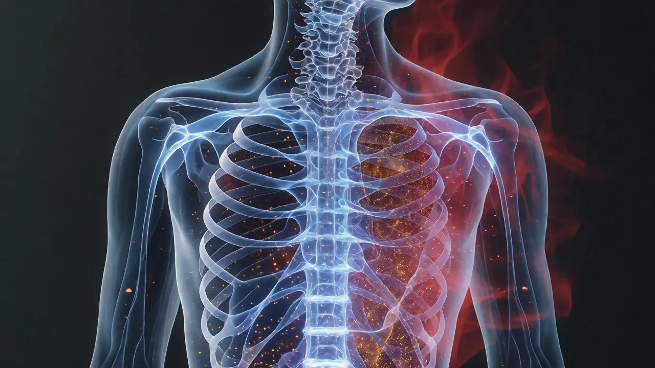 Konceptuální ilustrace lidského těla s vizualizací metabolických procesů a hormonální adaptace.