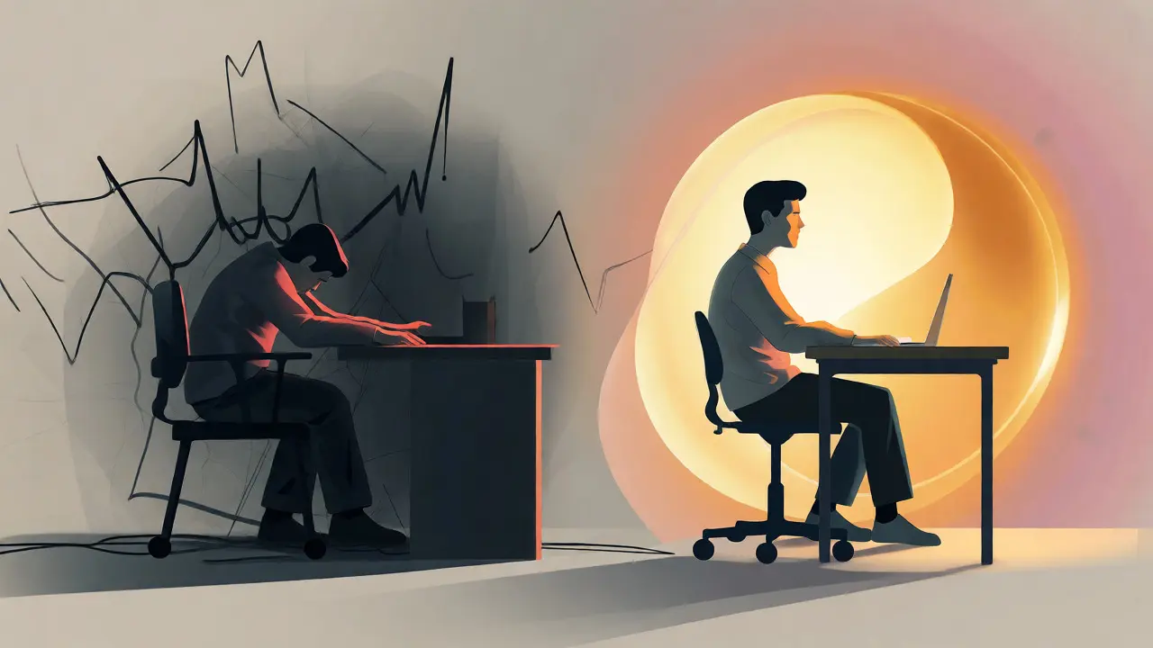 Konceptuální ilustrace stabilní energie vs. pokles cukru