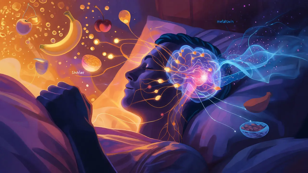 Konceptuální ilustrace přeměny serotoninu na melatonin pro lepší spánek