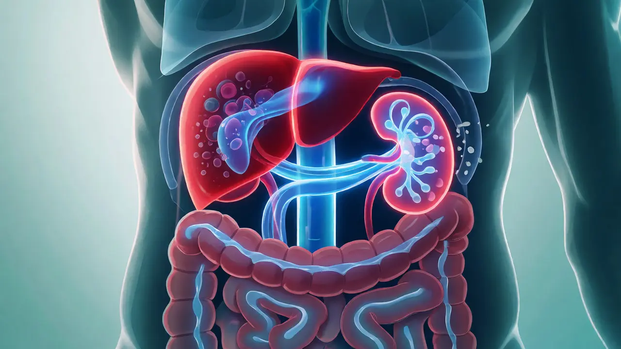 Konceptuální zobrazení vnitřních orgánů a procesů detoxikace